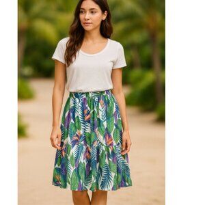 Rachel Zoe Tropical Midi Skirt Size Medium Colorful Vacation Beachy Artsy Island